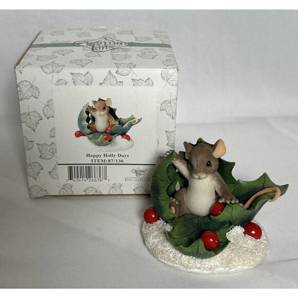 CHARMING TAILS HAPPY HOLLY DAYS MOUSE FIGURINE 87/136 FITZ & FLOYD - Picture 1 of 6